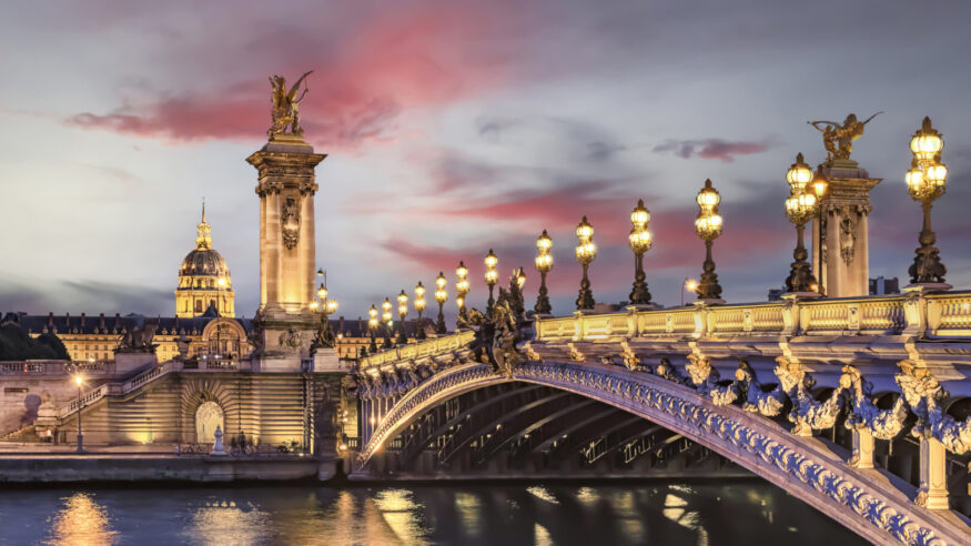 Alexandre III bridge in Paris at sunset