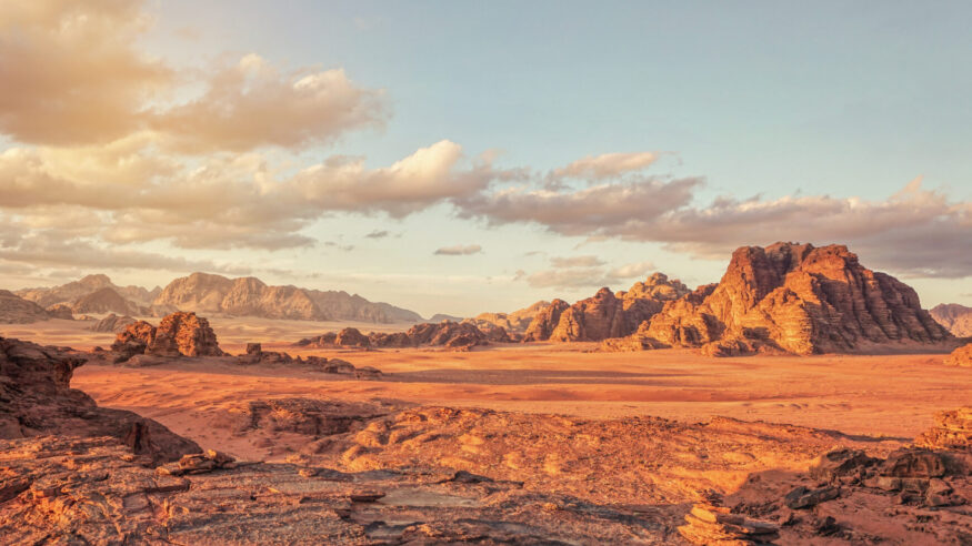 Red Mars like landscape in Wadi Rum desert, Jordan, this location was used as set for many science fiction movies.