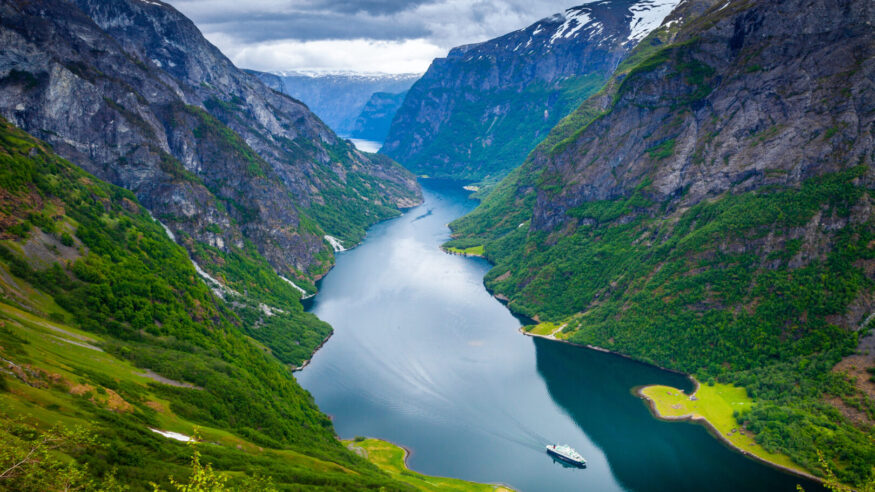 Majestic naeroyfjord from above in western Norway, Scandinavia