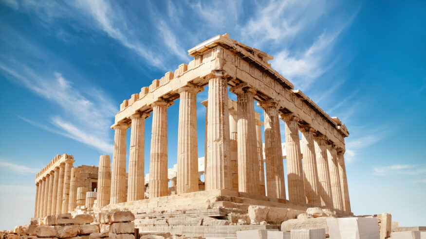 Parthenon temple on a bright day. Acropolis in Athens, Greece, on a bright day